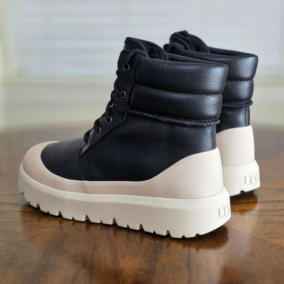 UGG Neumel High Weather Black Birch Tan Leather Boots Fur Women's 8 New 1158208 - Picture 4 of 11